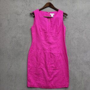 Savannah Pink Linen Blend Sleeveless VCut Neck Sheath Dress Fully Lined Size 8
